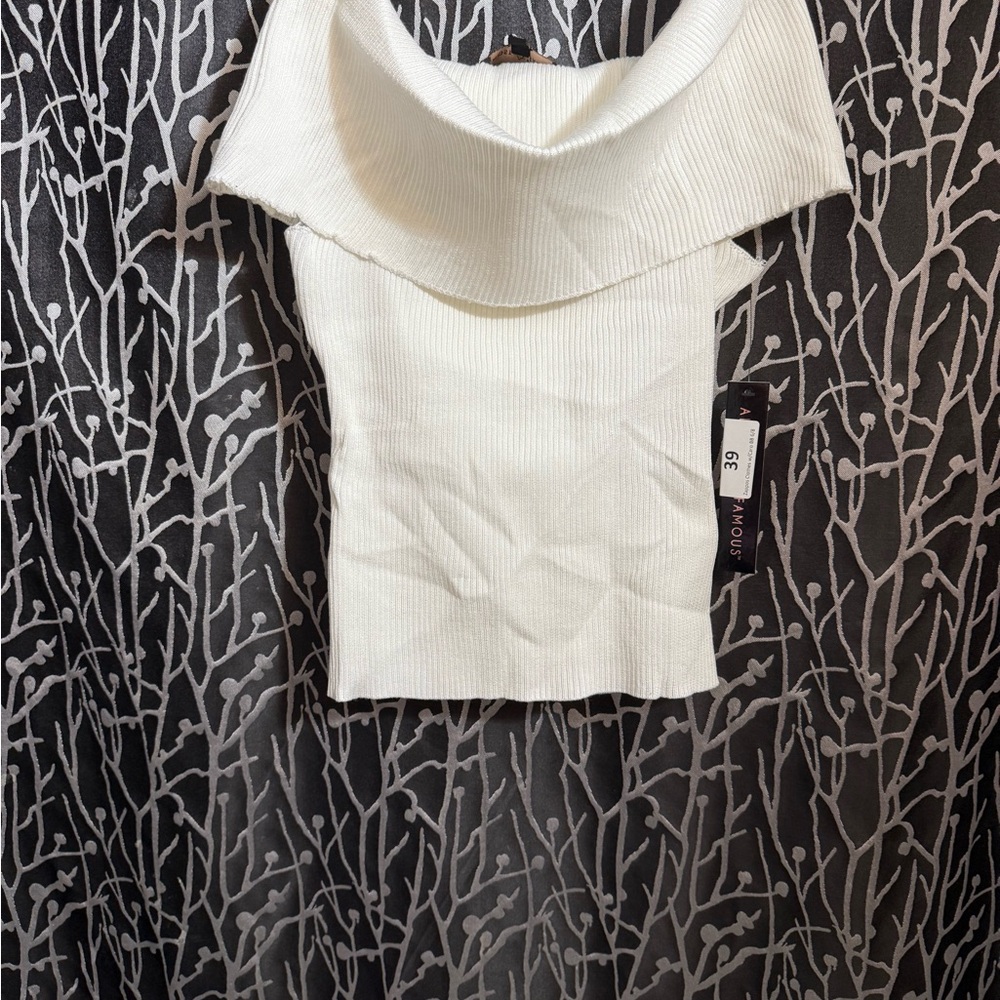 Almost Famous White Ribbed Cowl Neck Blouse